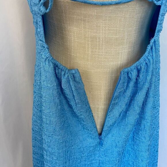 ASTR THE LABEL Midi Blue Dress Lace Up Open Back NWOT Women M Crinkle - Picture 8 of 11